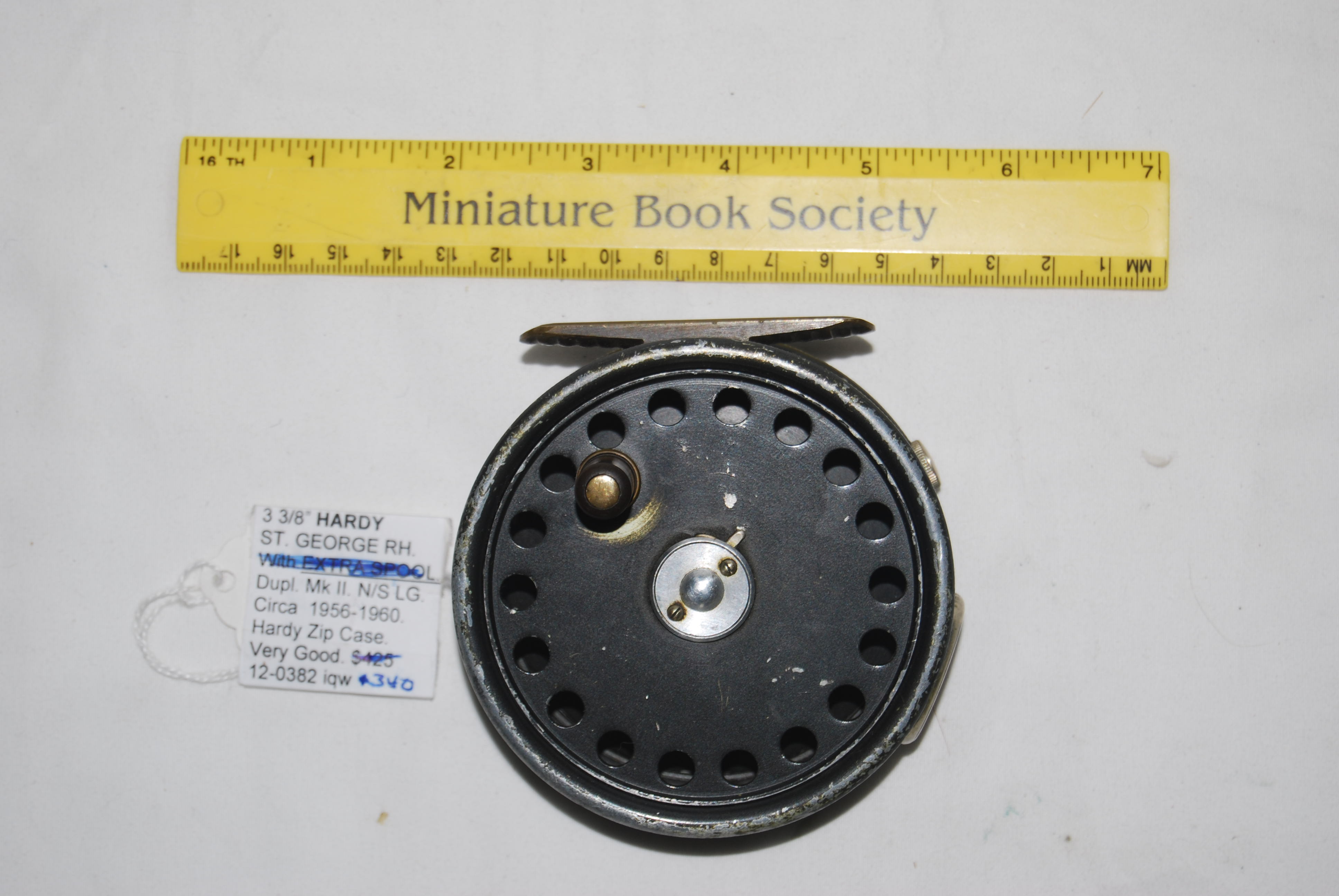 Image for 3 3/8” HARDY ST. GEORGE. RH. Nickel Silver Line Guide. ribbed brass foot; 2-screw latch; Dupl. Mk II Check with spares; Straight-line writing.